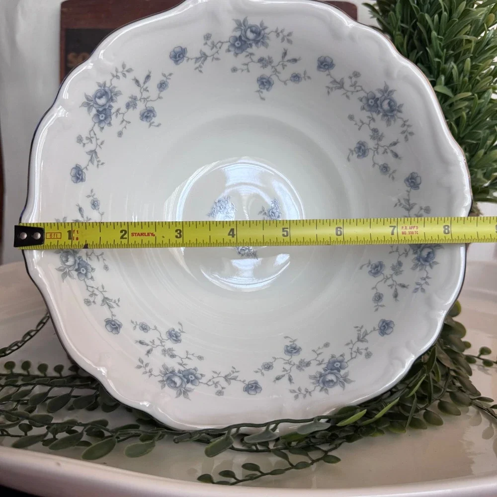 Johann Haviland Blue Garland Serving Bowl Scalloped Gold Trim Fine China 8.25in